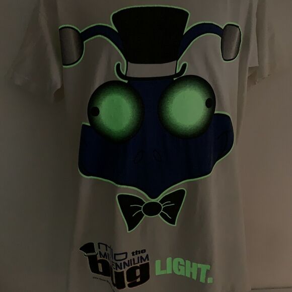 Vintage Milo Millennium Bug T Shirt Mens X-Large Tall 90s Glow In The Dark White - Picture 2 of 11